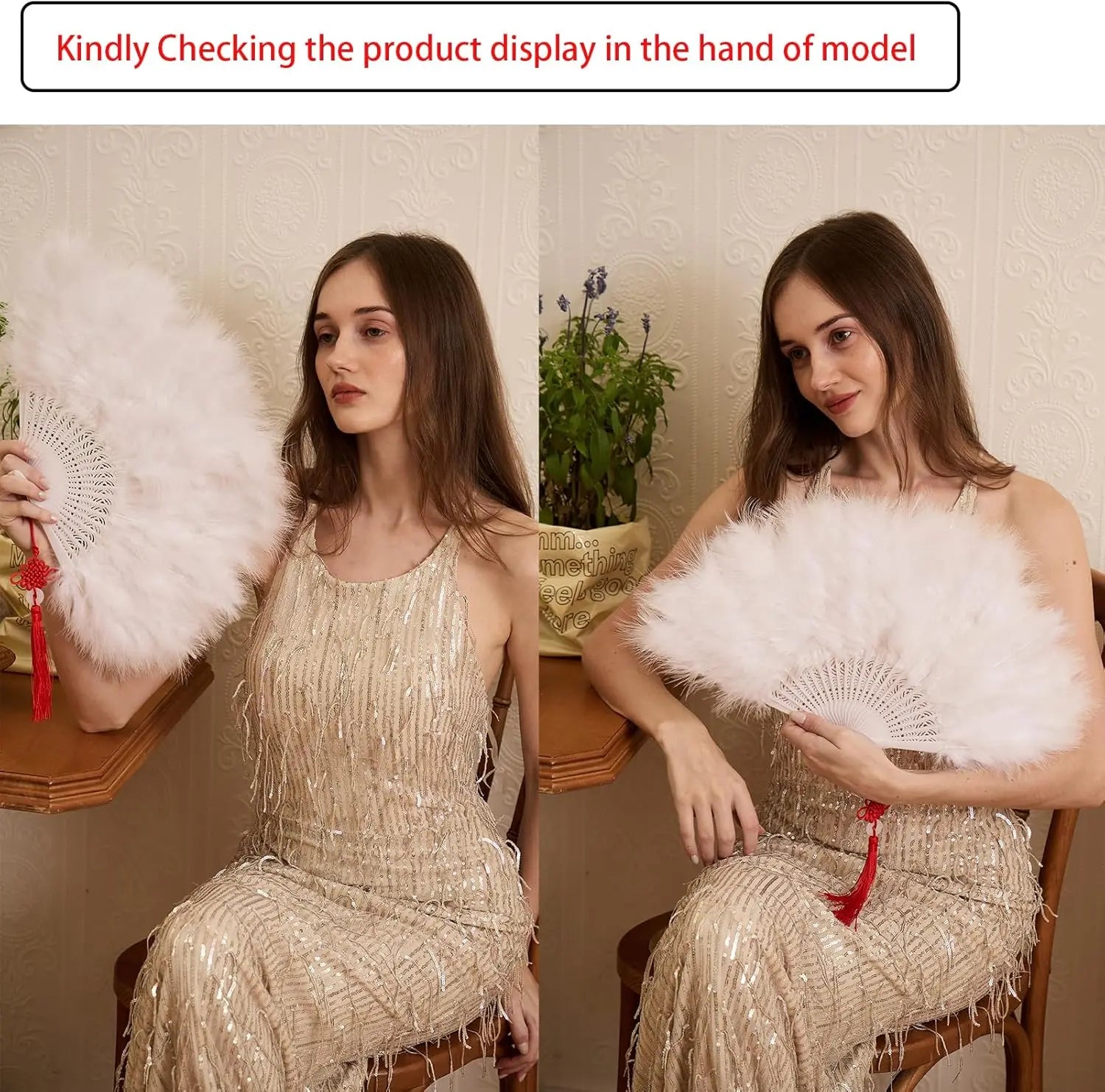 Handheld Feather Fan Flapper Hand Costume Party Dancing-WHITE Bridal
