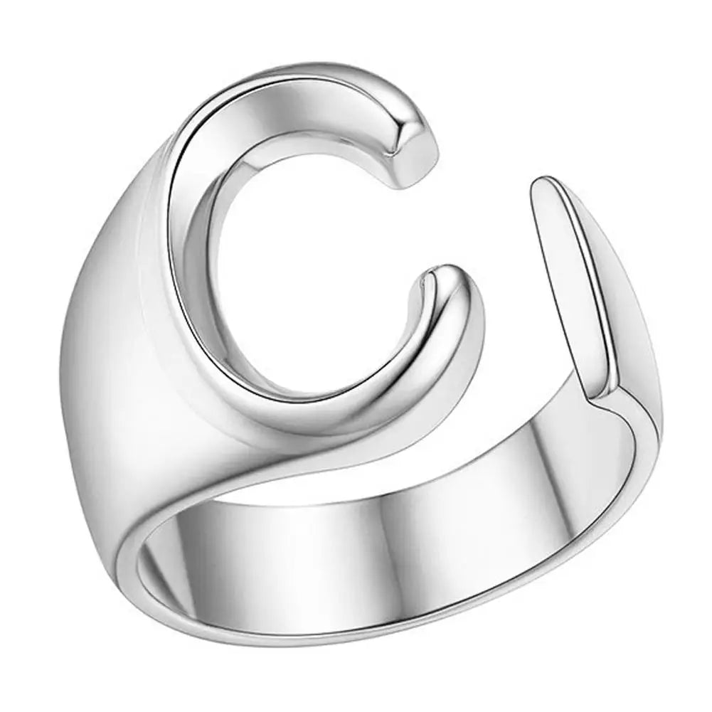 1PC High-end Fashion Hollow A-Z Letter Adjustable Opening Ring Alphabet Party Rings Jewelry Gift For Women Кольца JR21003 Zpaxo C