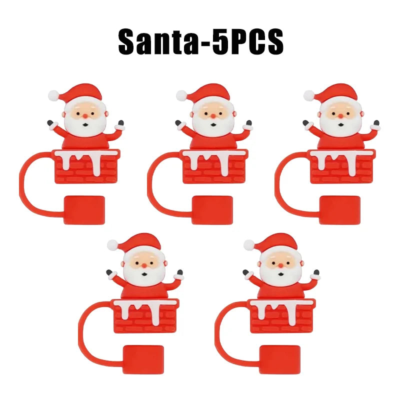 Christmas Straw Covers Caps Tumblers Dustproof Toppers Cups 30 Cup Zpaxo Santa-5PCS
