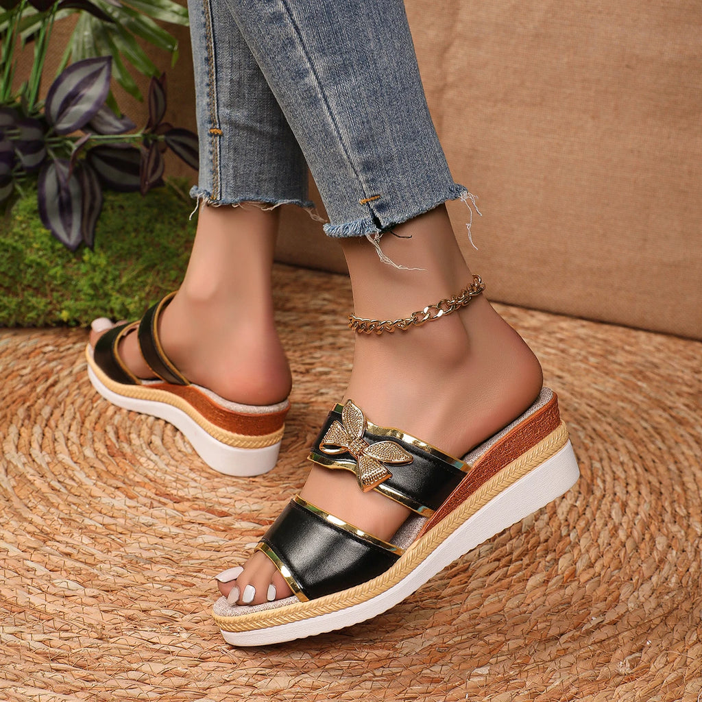 2025 New Women Wedges Sandals Luxury Platform Slippers Summer Sexy Open Toe Women Shoes Shiny High Heels Women Beach Shoes Zpaxo