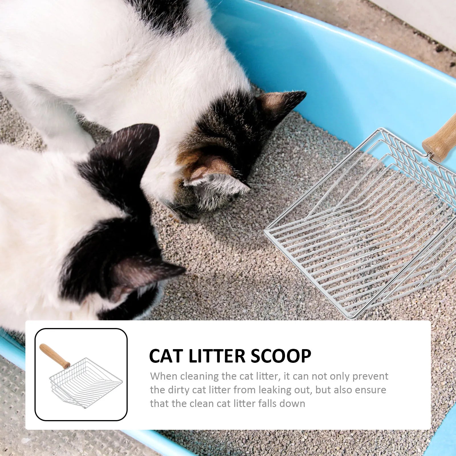 High-grade Stainless Steel Wood Handle Cat Litter Scoop Ergonomic