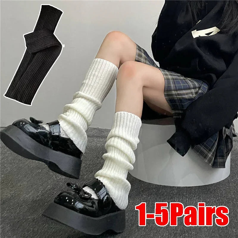 Grey Slouchy Retro Knit Socks Harajuku Loose Leg Warmers Mid-calf JK