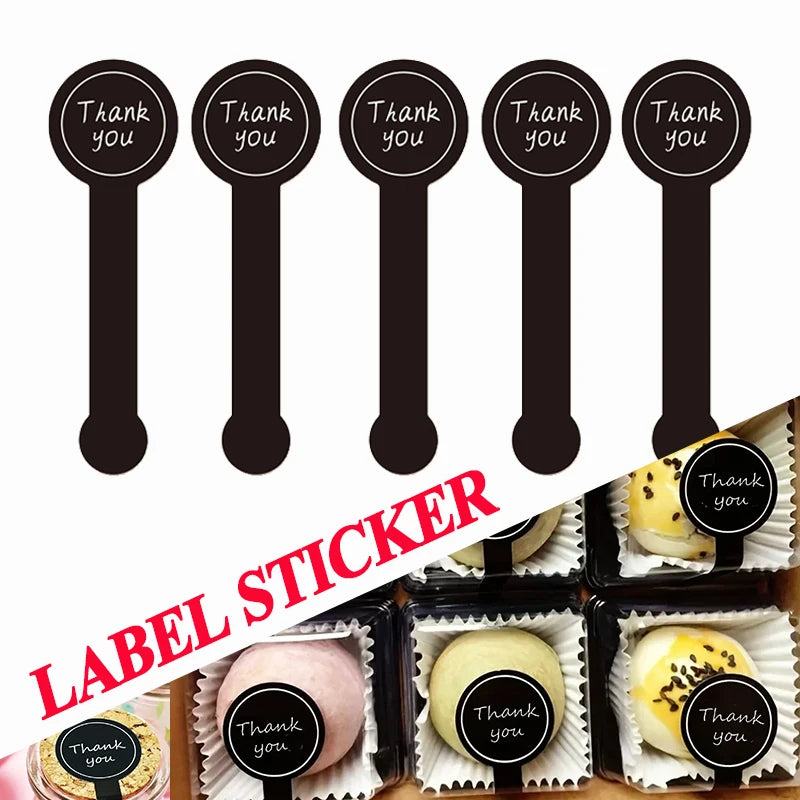 50/100/200pcs Black Thank You Long Sealing Sticker Pudding Bottle Sticker, Baking Box Label Sticker, Baking, Handicraft Products Zpaxo