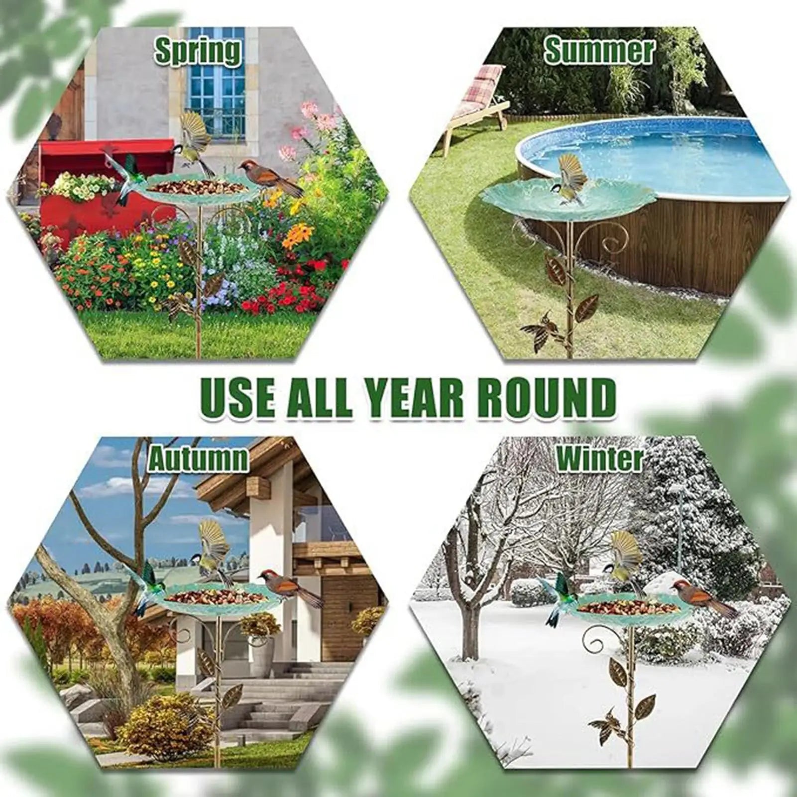 Bird Bath Height Metal Decorative Water Feeder Outdoor Garden Terrace