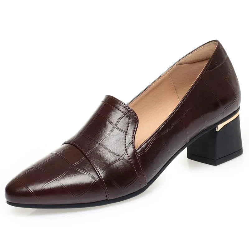 Mom Shoes Spring Autumn Women's Leather Thick Heels Work Comfortable Zpaxo