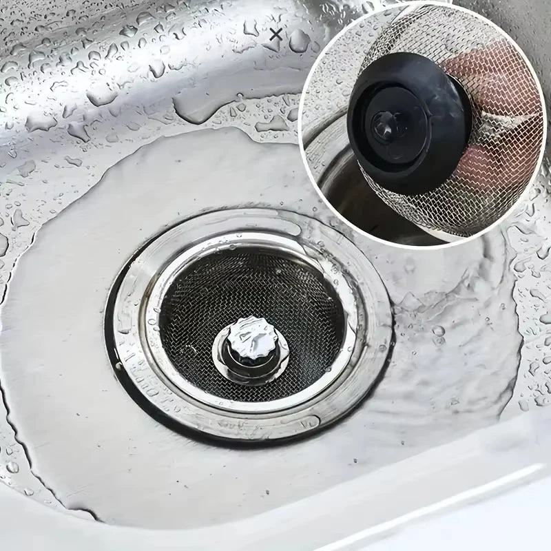 2Set Kitchen Sink Strainer With Handle & Stopper Replacement Drain Basket Stainless Steel Mesh Filter Waste Hole Zpaxo