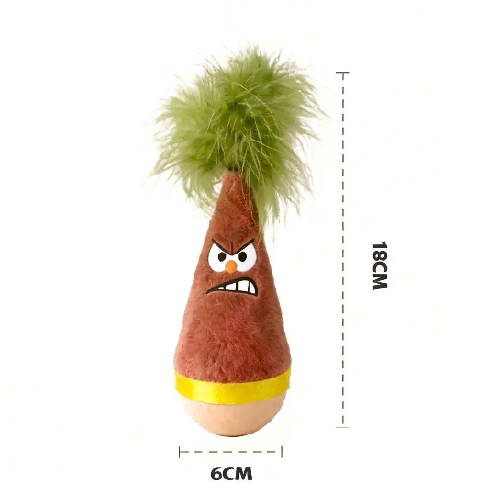 Cat Toy Soft Wooden Wobble Natural Beechwood Self Righting Tumbler – 1 Pack Angry & Happy Carrot Small H Dog No Squeaker Zpaxo