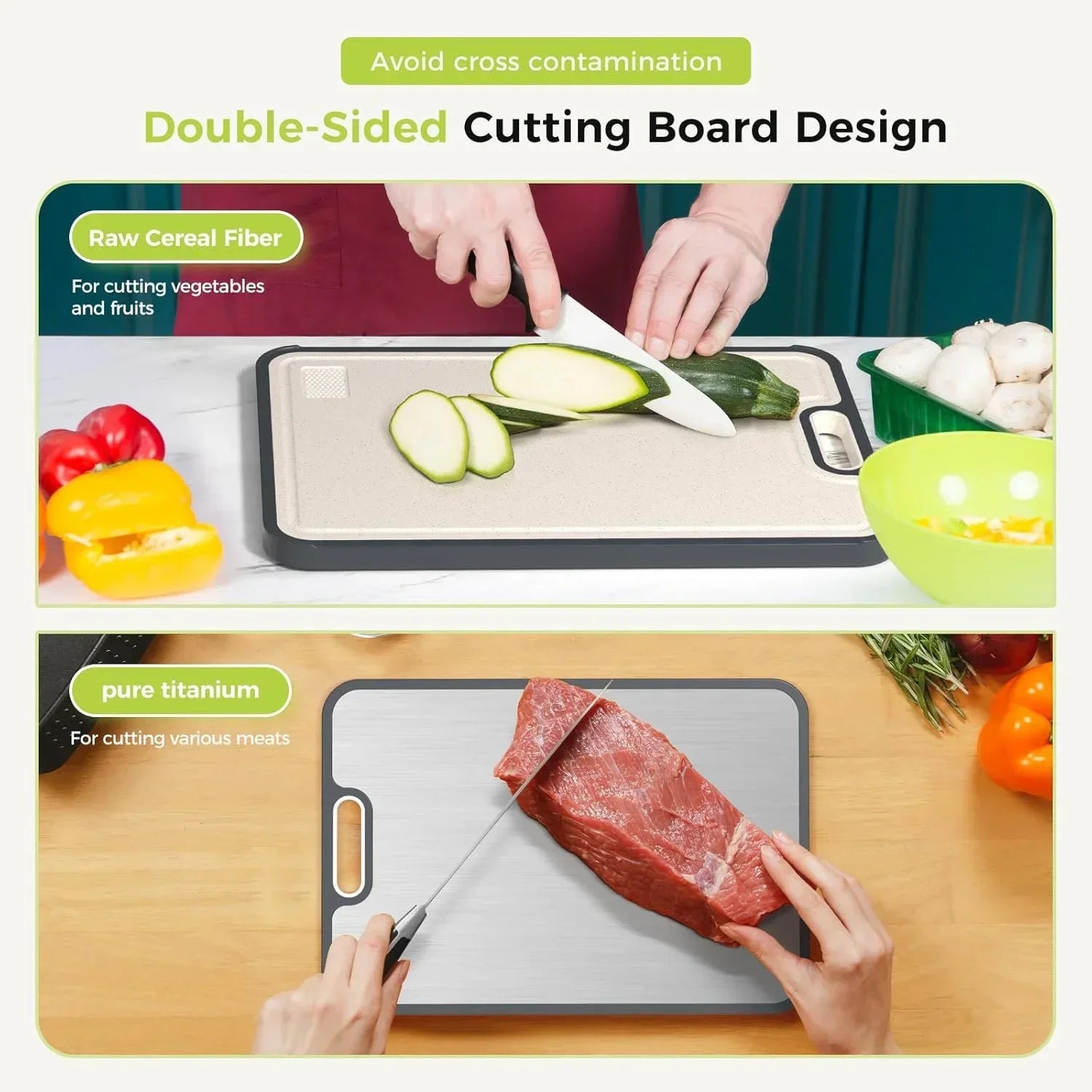 New Kitchen Cutting Board Double Sided Titanium Cutting Boards for Double Sided Food Grade Pure Titanium Wheat Straw PP Zpaxo