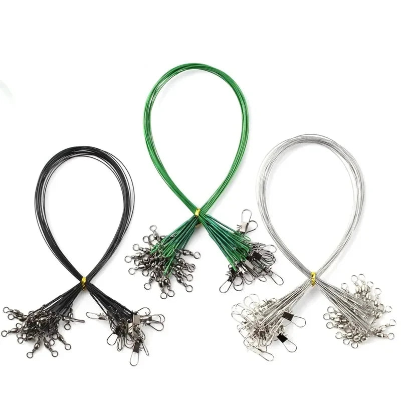 Steel Wire Fishing Leaders with Swivel – 20/100 Pack, 15–30cm