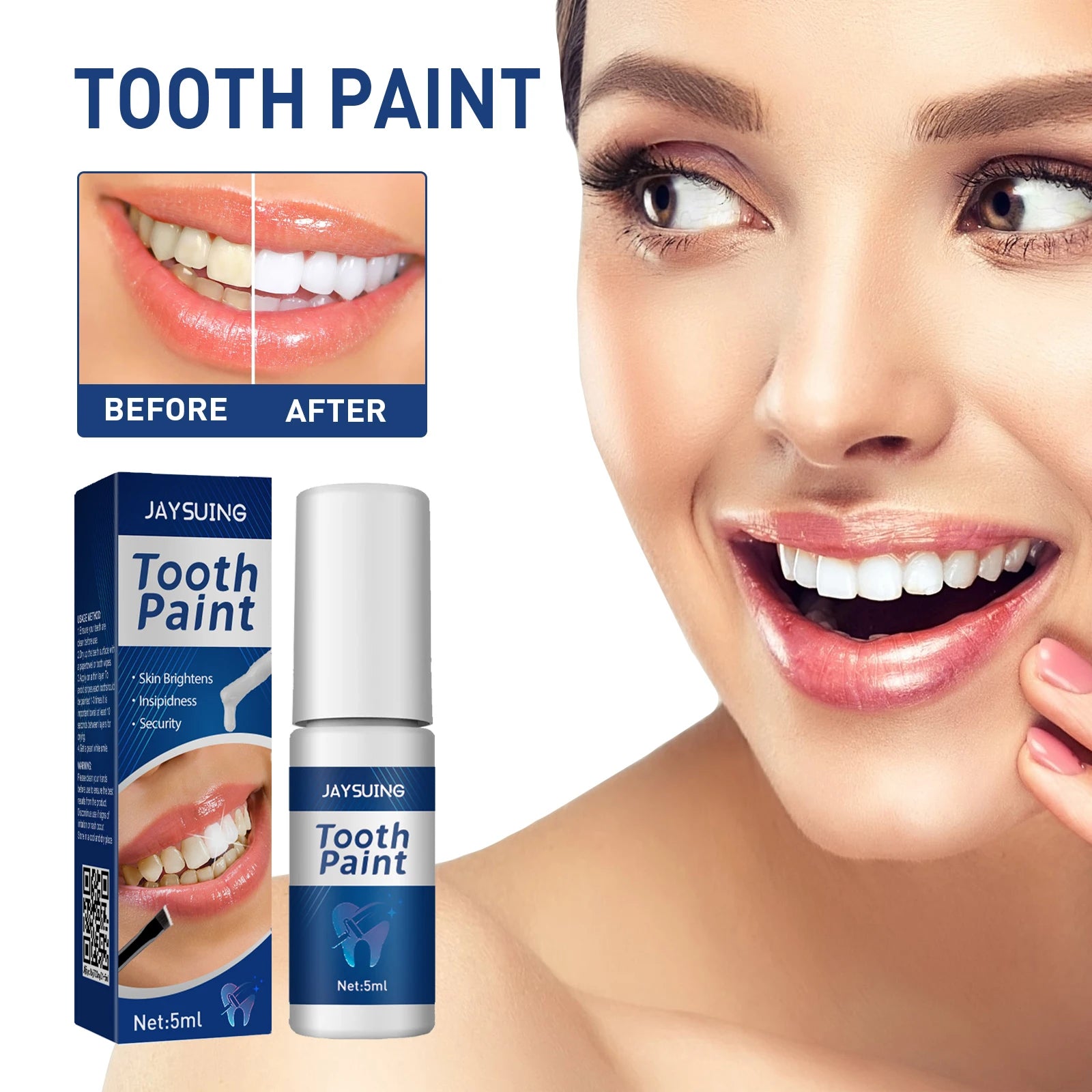 Instant Teeth Whitening Paint 5ml Remove Stains and Yellow Teeth Fast Acting Smile Brightener No Sensitivity Vegan Formula Zpaxo