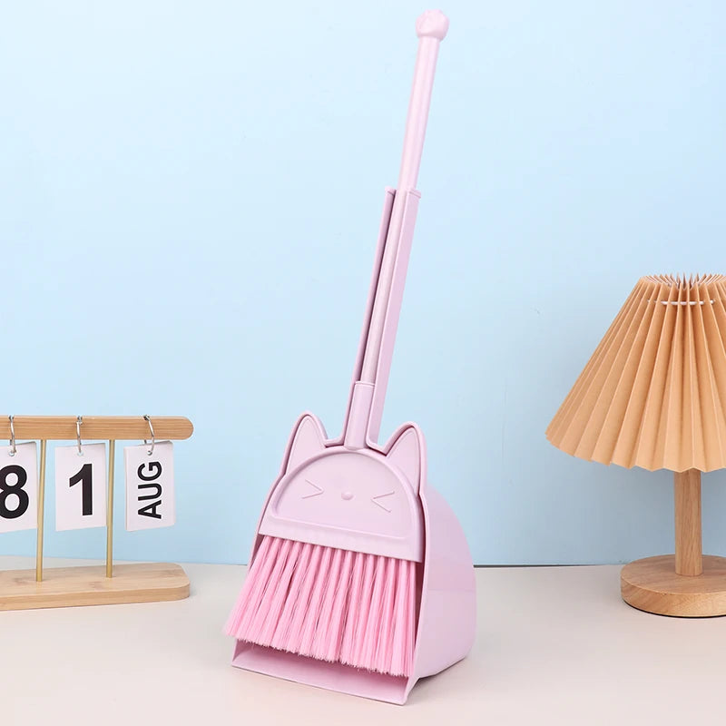 Cartoon-Style Toddler Broom Dustpan, Flexible Bristles Kids Playset, Pretend Play Indoor Outdoor Sweeping Kit Zpaxo Set Purple