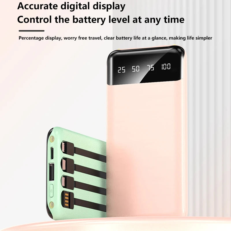 100000mAh Built-in 4-wire Power Bank Thin Convenient Mirror-like