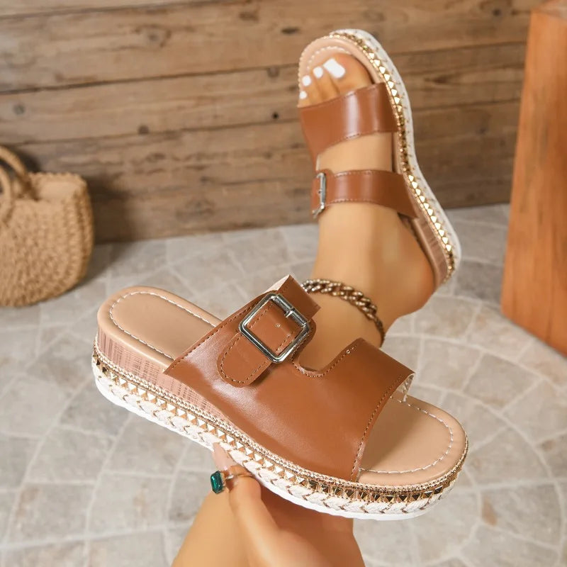 Belt Buckle Slippers Women's Outdoor Wear 2026 Summer Vintage Thick Zpaxo