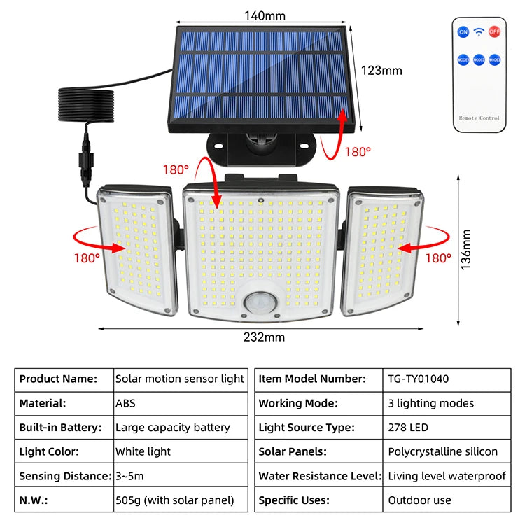 Outdoor Solar Lights with Sensor Floodlights Waterproof Super Bright Solar Lamp for Door Shed Patio Barn Garden Garage Zpaxo 278LED China Mainland