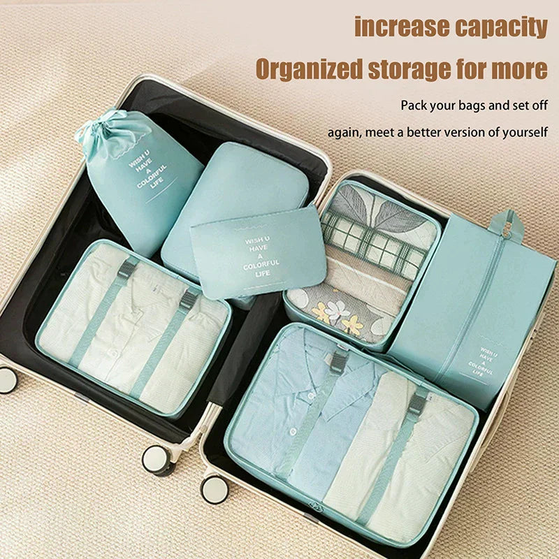 7Pcs/Set Folding Travel Storage Bags Digital Toiletries Shoes Clothes Organizer Suitcase Clothes Tidy Pouch Packing Cubes Set Zpaxo
