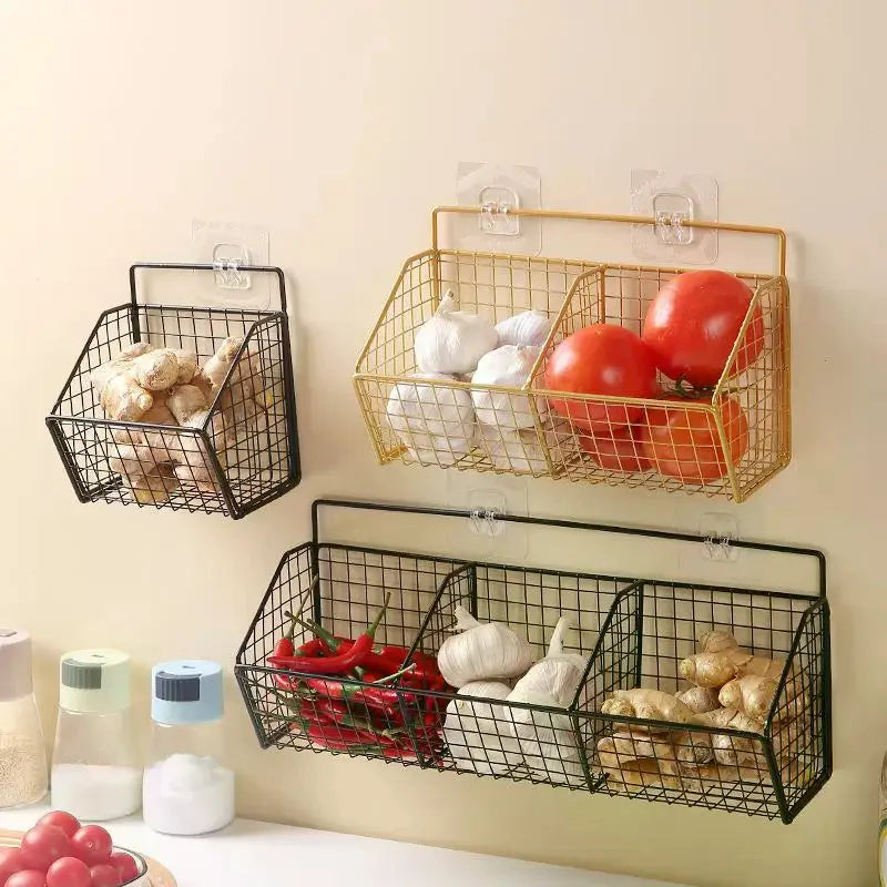 Carbon Steel Hanging Wire Basket 1 2 3 Grid Wall Mounted Kitchen Zpaxo