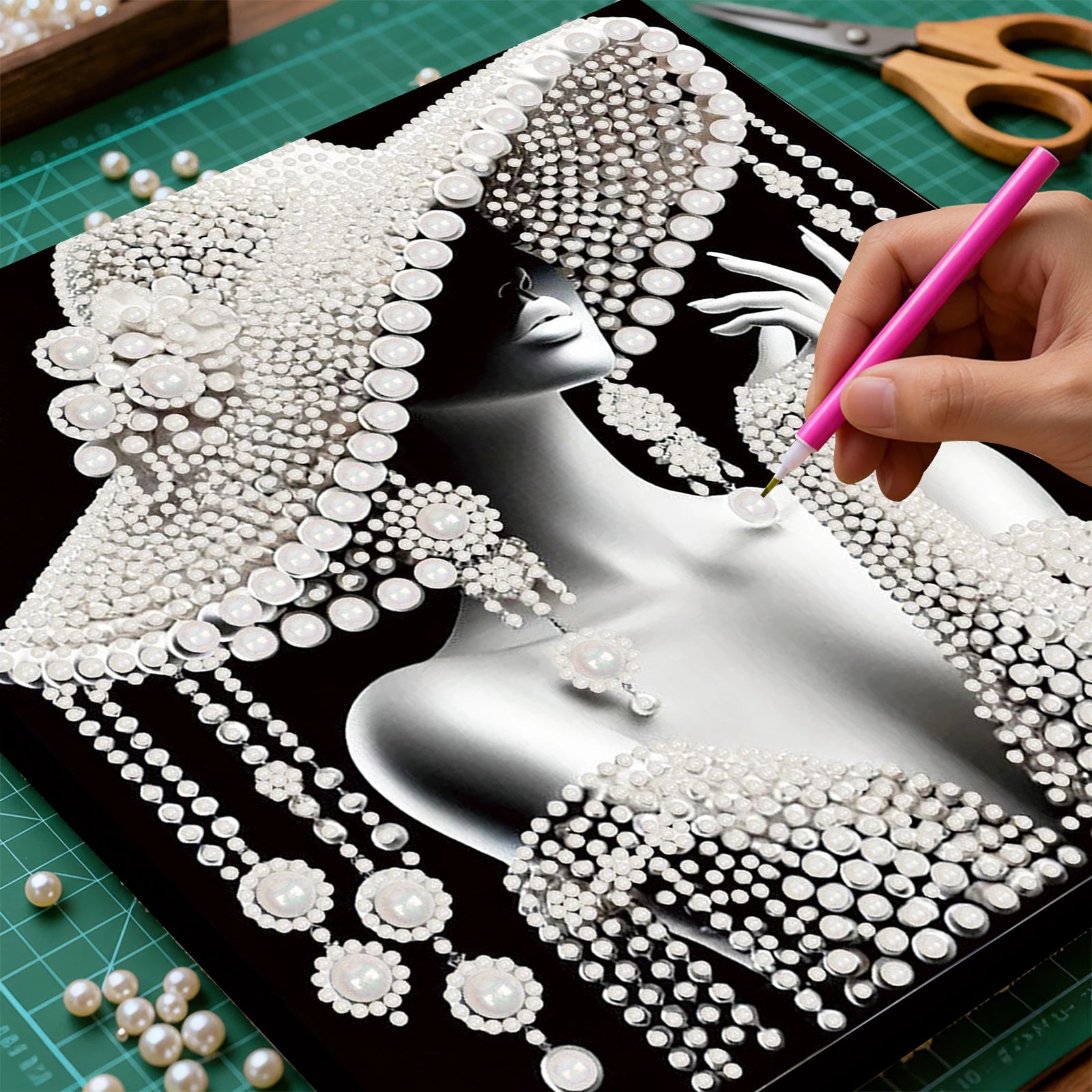 DIY Ladies Pearl Diamond Painting Gem Art 30x30cm Dots Paintings