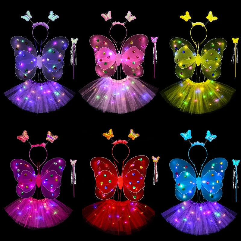 LED Glow Butterfly Wing Luminous Flashing Skirt Lights Princess Dress