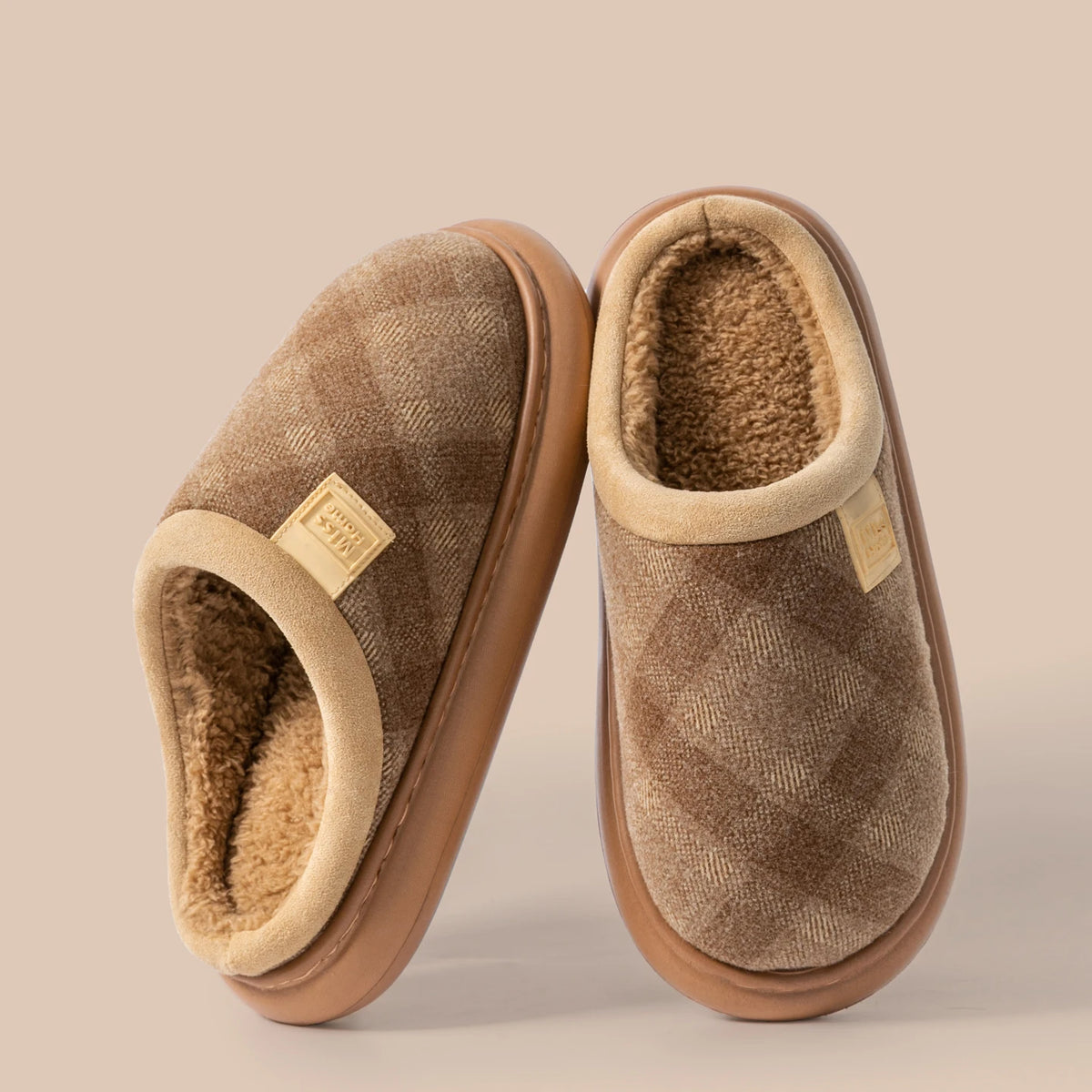 Men's Winter Slippers Non-slip Fleece-lined Thick Sole Comfortable Zpaxo Khaki 36-37