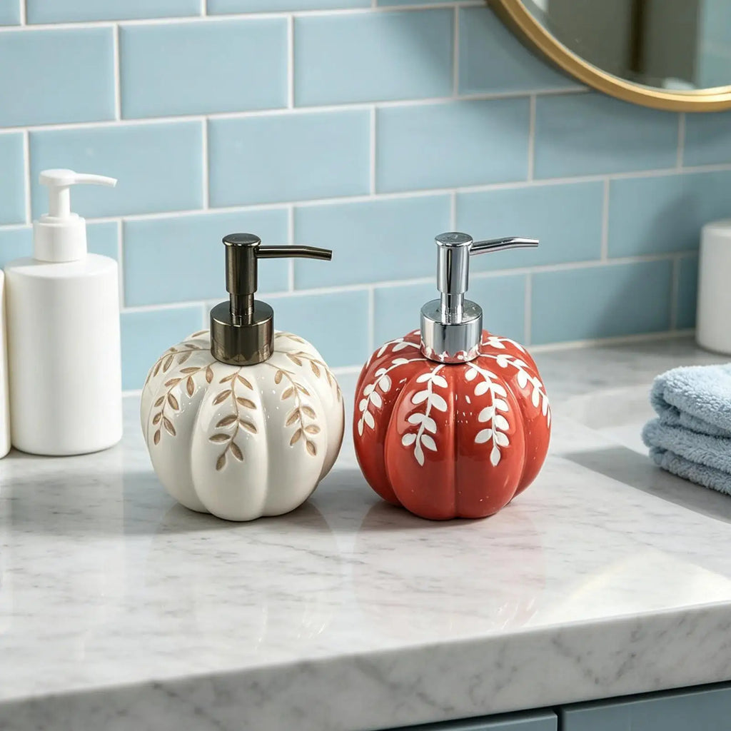 Pumpkin Soap Dispenser Kitchen Refillable Ceramic Funny Halloween