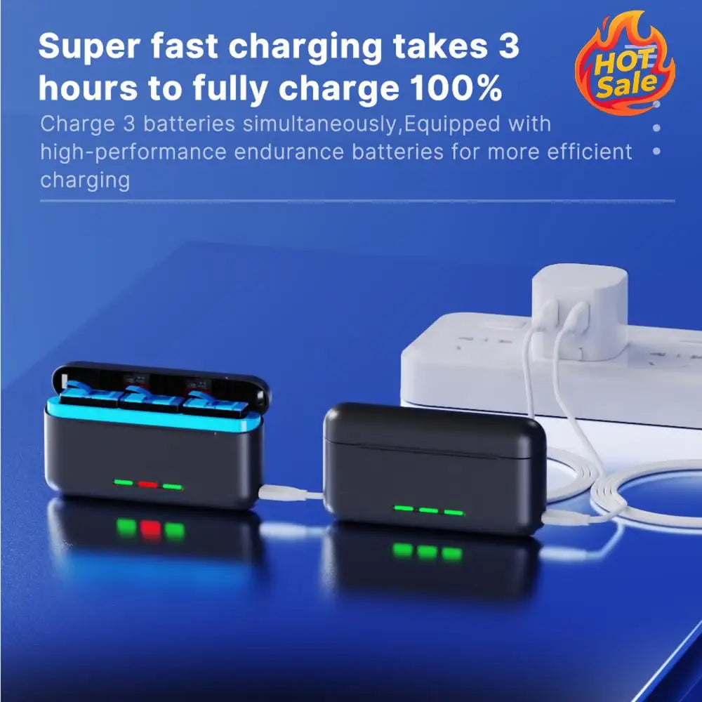 3 Slots Battery Charger with Smart Power Indicator Battery Storage Case Fast Charging Case Compatible for GoPro Hero 12/11/10/9 Zpaxo