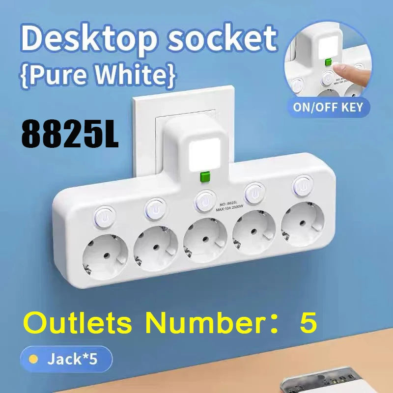 EU Power Strip with USB-C, Multiple AC Outlets & Switches EU Power Strip Zpaxo 8825L White EU Plug