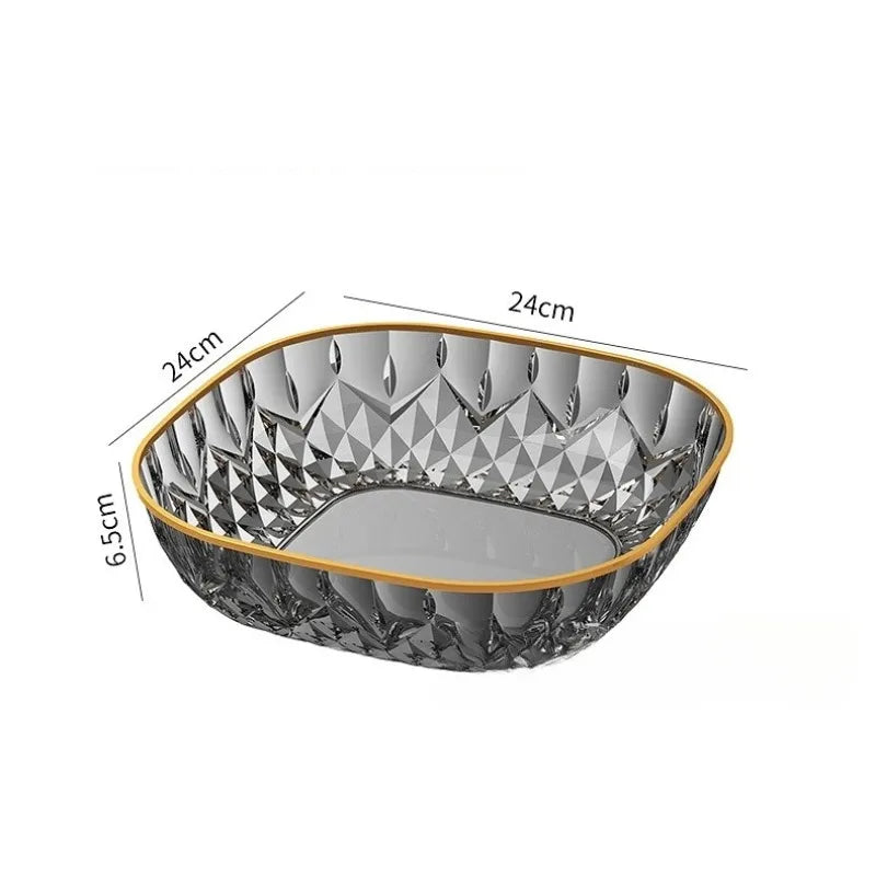 Hot Household Fruit Bowl Salad Dessert Biscuit Plate Plastic Square Transparent Tray Golden Edge Snack Plates Tableware Zpaxo