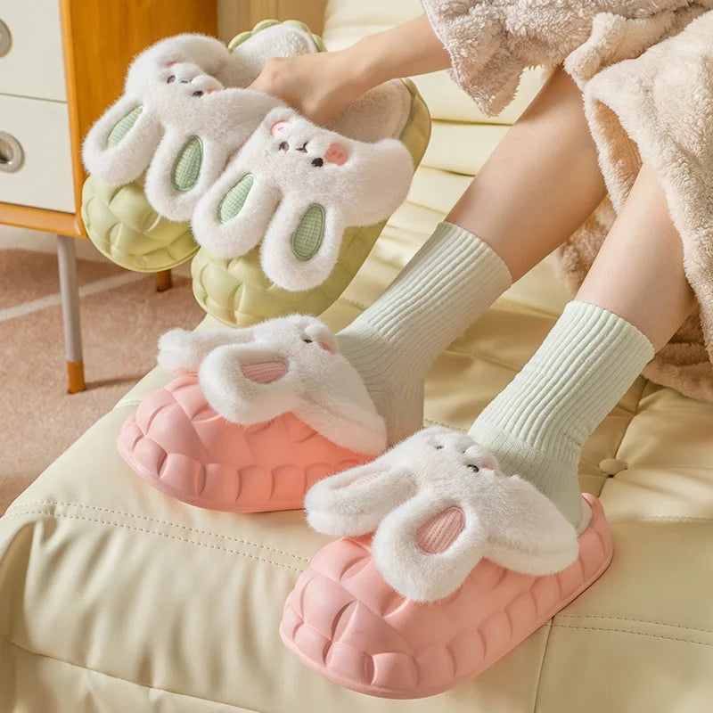 Mo Dou 2022 Winter Warm Women Slippers Waterproof Vamp Cute Rabbit Zpaxo