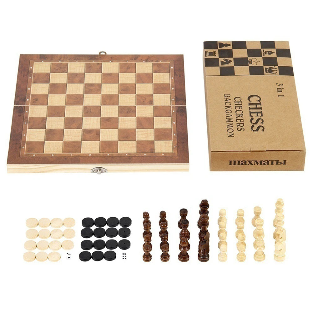1 Chess Game Board Wooden Sets Checkers Travel