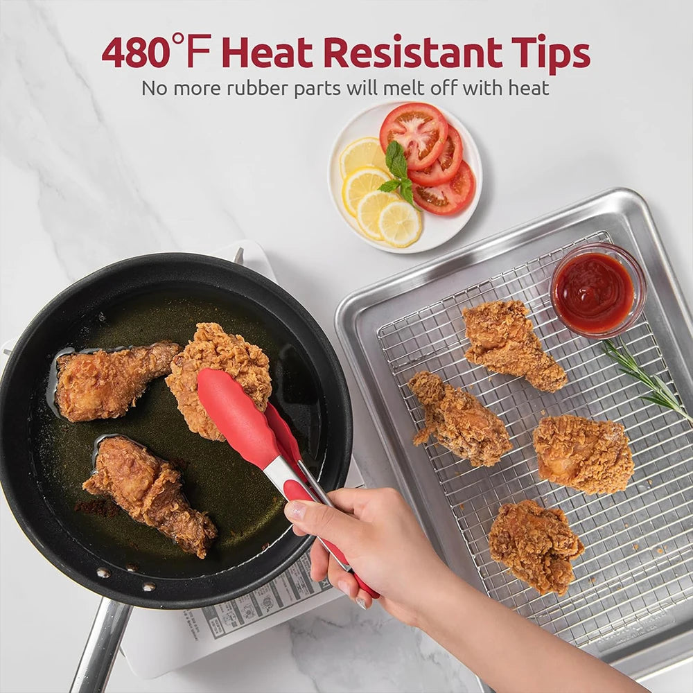9 Inch Silicone Kitchen Tongs Stainless Steel BBQ Tongs Cooking Food Tongs with Silicone Tips Zpaxo