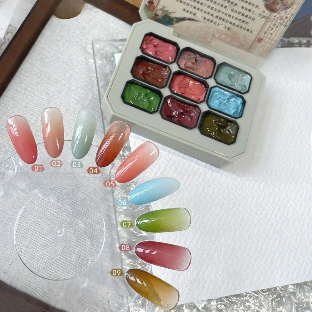 9-Color Chinese Style Gel Nail Glitter & Eye Shadow Palette Gel Nail Glitter Palette Zpaxo 9colors-set6