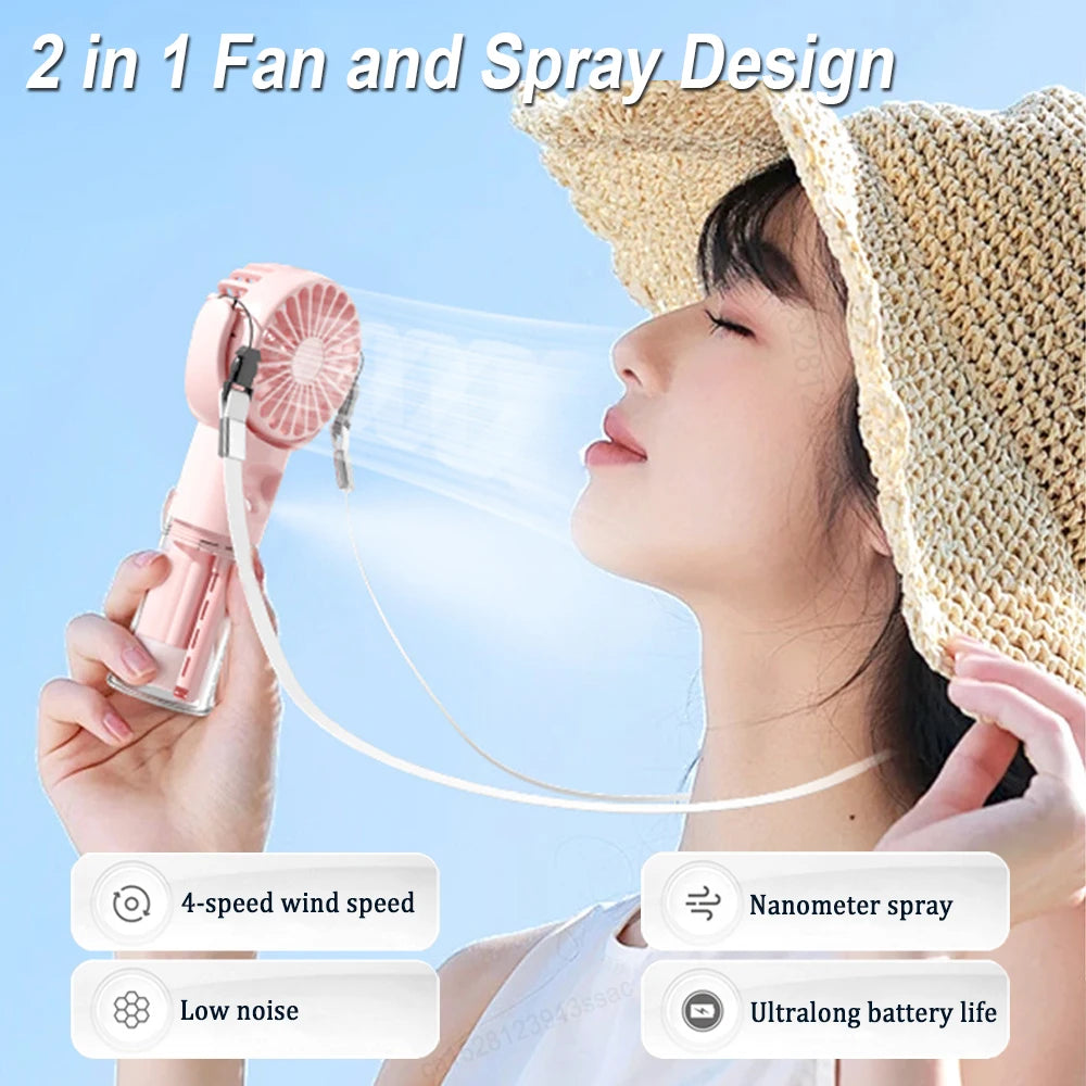 Portable Water Mist Fan Mini Handheld Humidifier USB Rechargeable