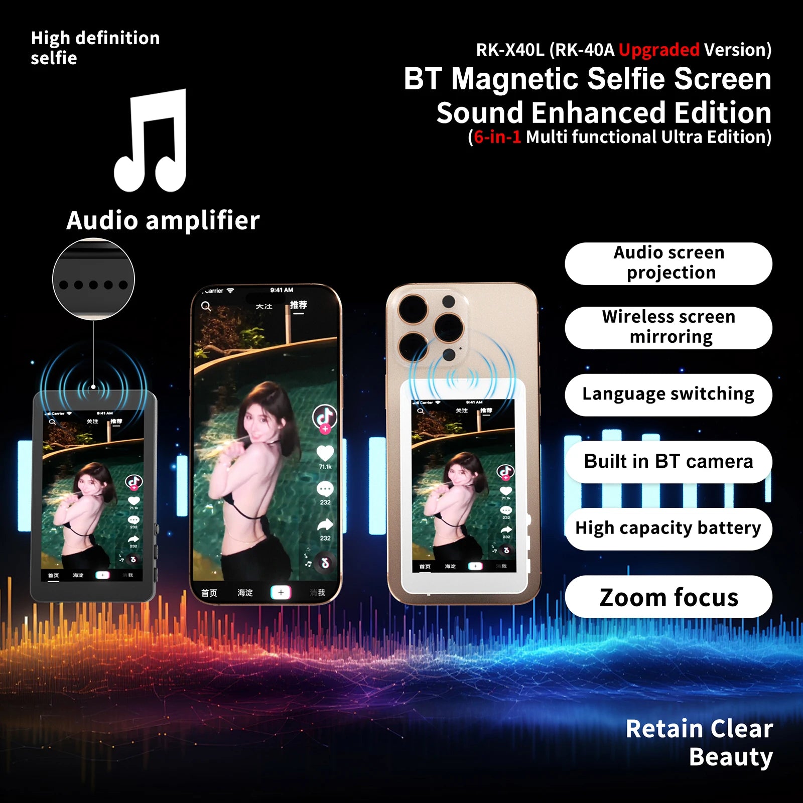 Magnetic Phone Vlog Selfie Monitor Screen Rear Camera Live Stream