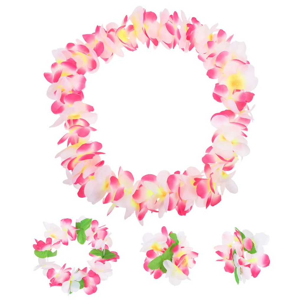 1Set Hawaiian Flower Leis Set Sweet Elegant Design Light Weight Comfortable Wear Festive Garland for Beach Party Holiday Medal Zpaxo