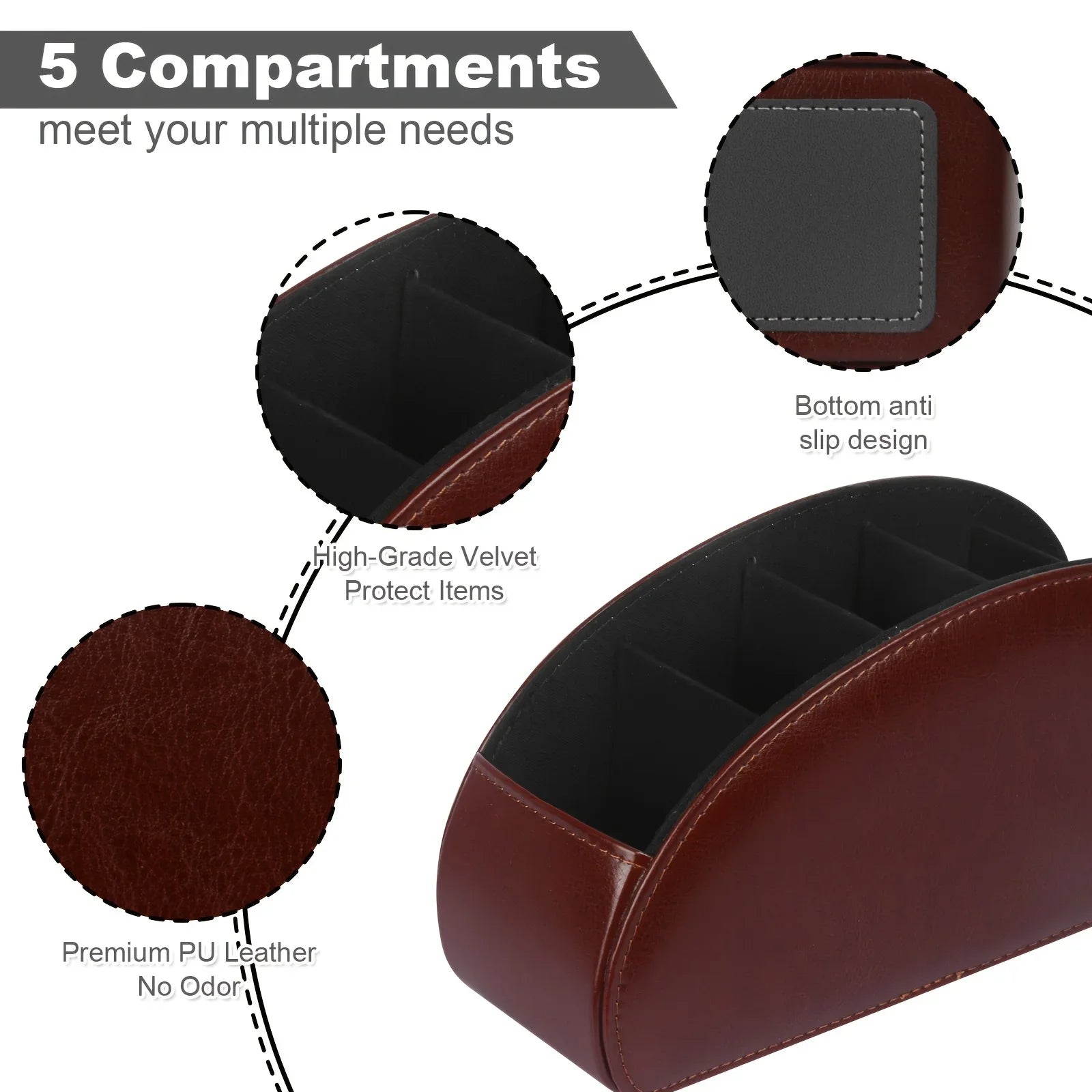 5 Grid Pu Leather Organizer Remote Control Phone And Tv Holder Desk Storage Box Cosmetics Brush Zpaxo