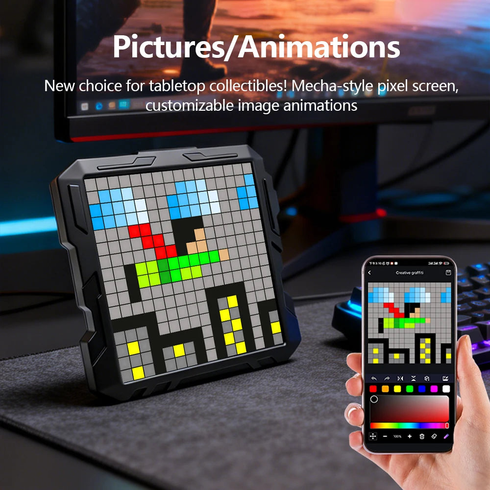 Pixel Art Digital Picture Frame With Bluetooth APP Control Smart Panel Night Light For Bedside Gaming Room Personalized Gift Zpaxo