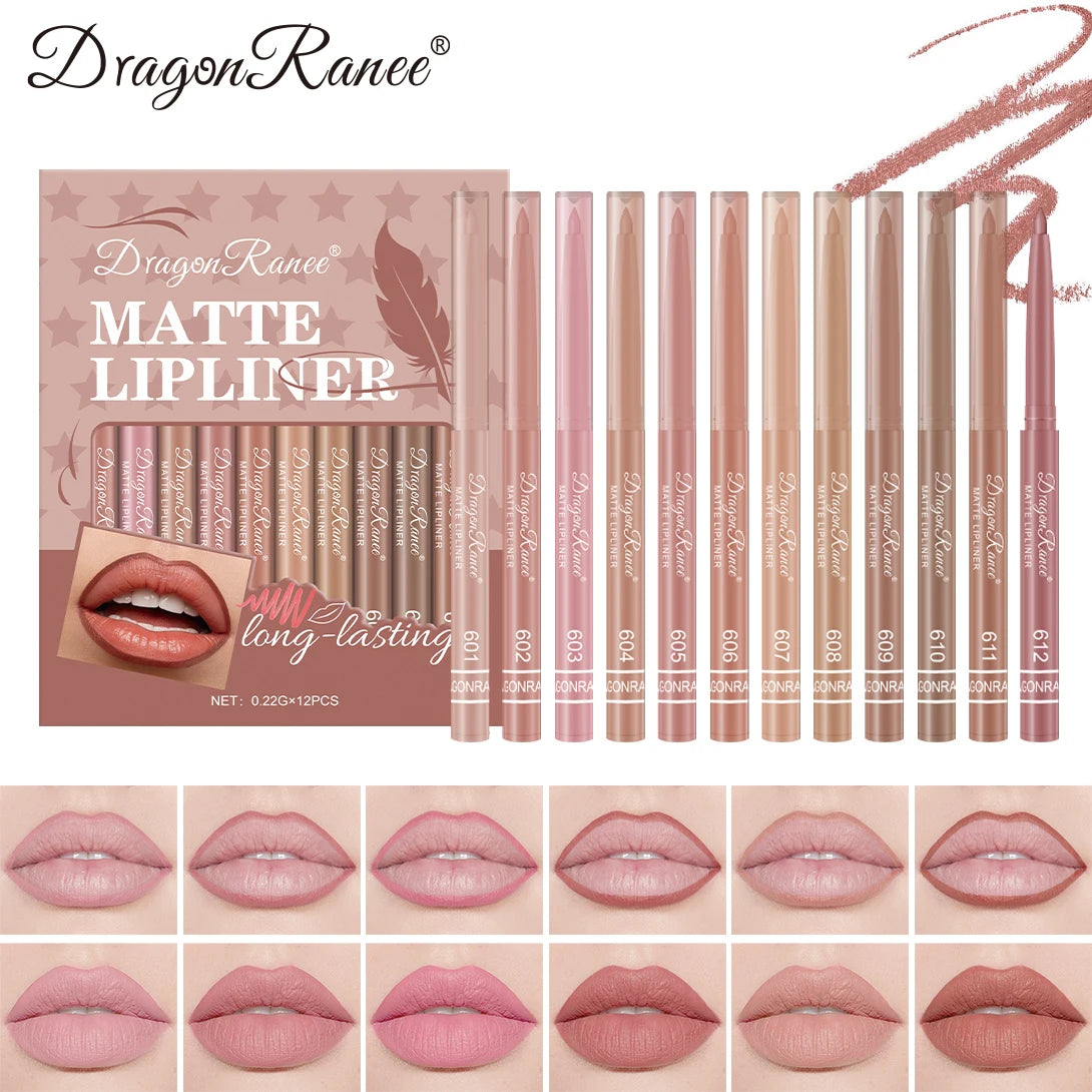 12-Piece Lip Liner Set for Beginners, Natural and Delicate Lip Shaping, Waterproof Matte Nude Color Lip Liner Set Zpaxo Dr7001