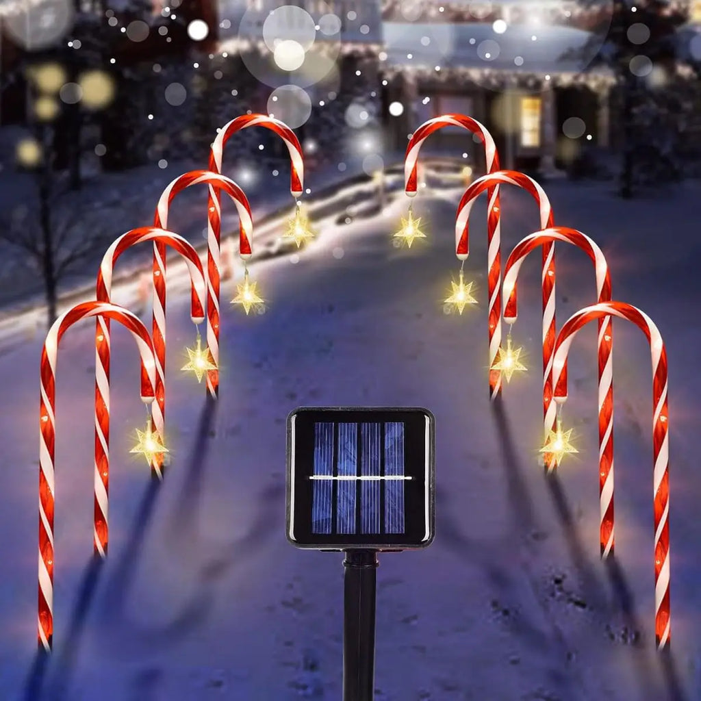 Christmas Decorative Cane Light Solar Courtyard 8-Mode Lighting Zpaxo Rainbow Stars 6-10W