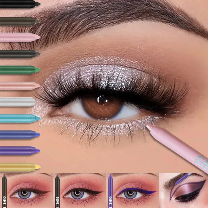 12 Colors Shine Pearlescent Eyeliner Pencil Waterproof Long Lasting