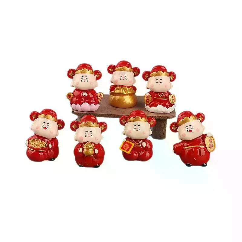 1Pcs Cute New Year's God Of Wealth Decorative Resin Figurines Stress Relief Healing Emotions Small Ornament Ideal Gifts For Home Zpaxo