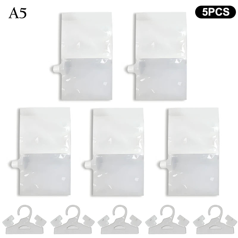 1/5/10Pcs Reusable Moisture Absorber Bags Empty Bag With Hook Hanging Dehumidifier Bags For Room Wardrobe Bathroom Basement Zpaxo A5