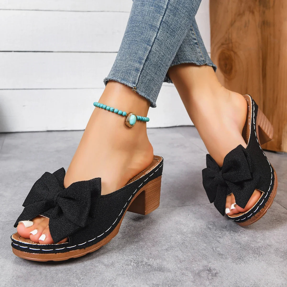 Women High Heel Slippers New Leisure Large Size Shoes Women Platform Outdoor Sandals Lightweight Bow Tie Slippers Slides Women Zpaxo