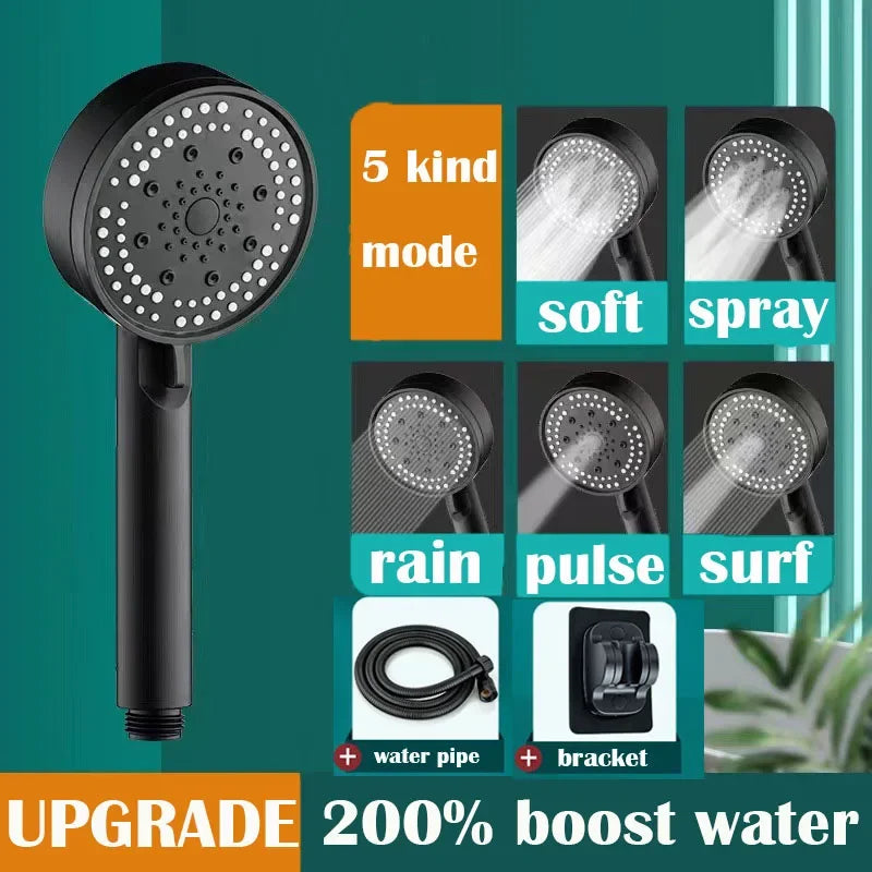 5 Modes Shower Head Set with Water Pipe Bracket Adjustable High Pressure Water Saving Shower Head Water Massage Shower Head Zpaxo