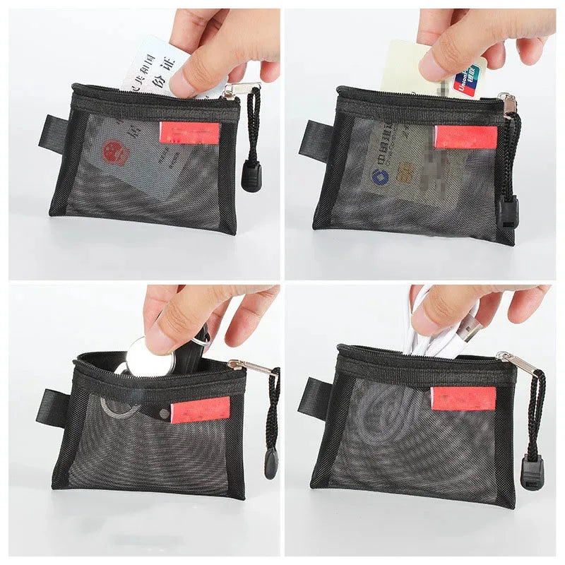 Mesh Nylon Zipper Pouch – Coin Purse & Card Holder (1-2 Pack)