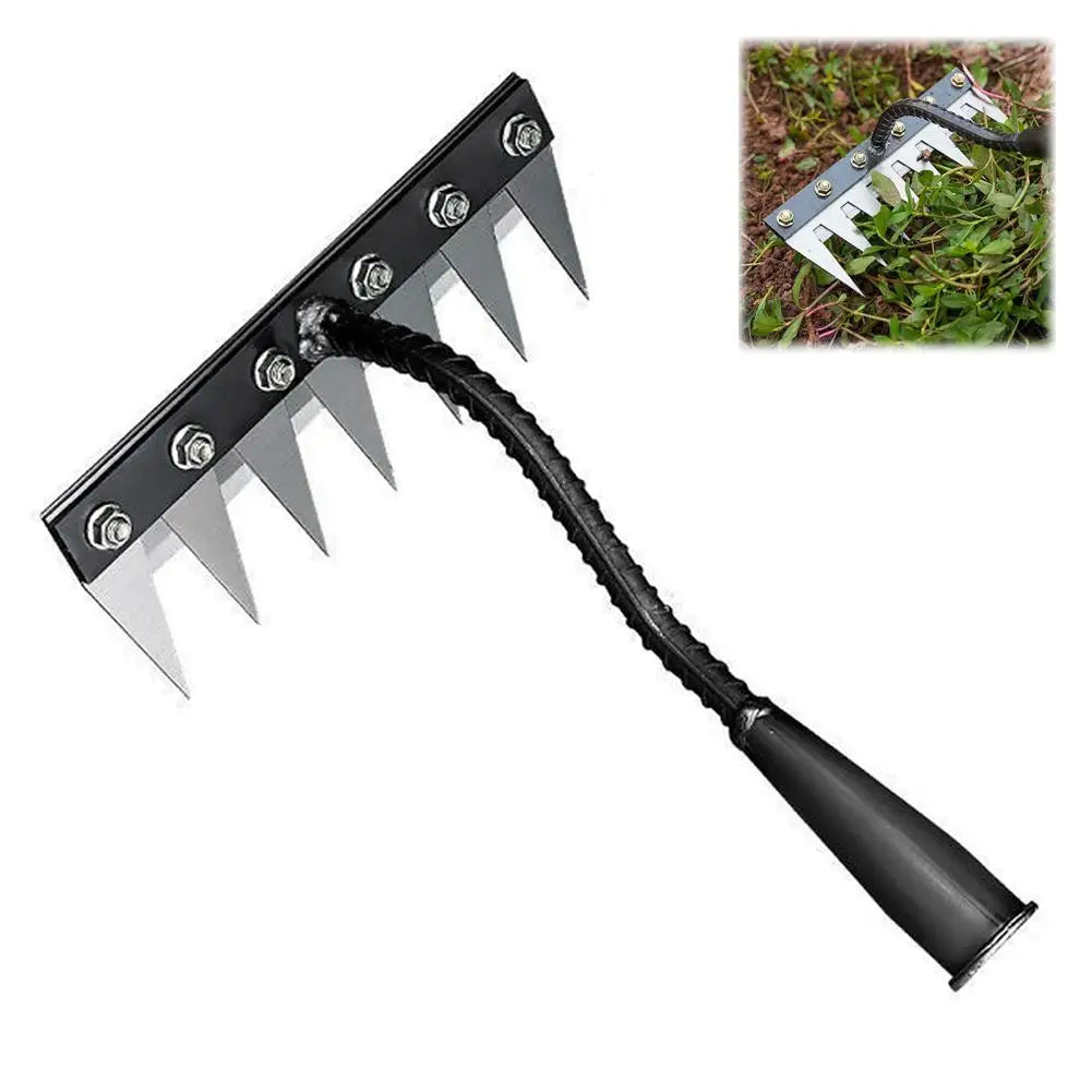 Multi-Tooth Metal Garden Rake – Weeding & Soil Loosening Tool Garden Hand Rake Zpaxo 7teeth