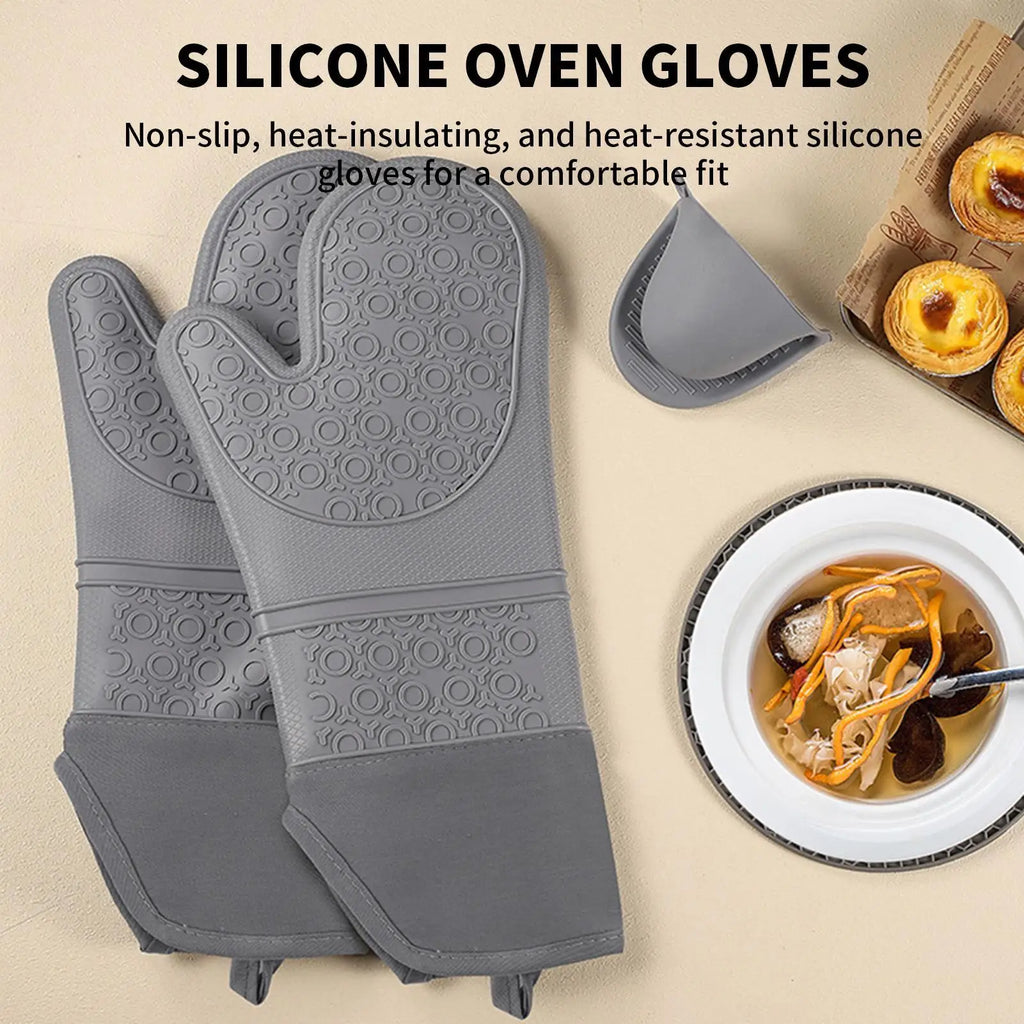 Silicone Oven Mitts Heat-Resistant Silicone Kitchen Gadgets Ergonomic Oven Mitts Pot Holders Sets for Cooking Grilling Barbecue Zpaxo
