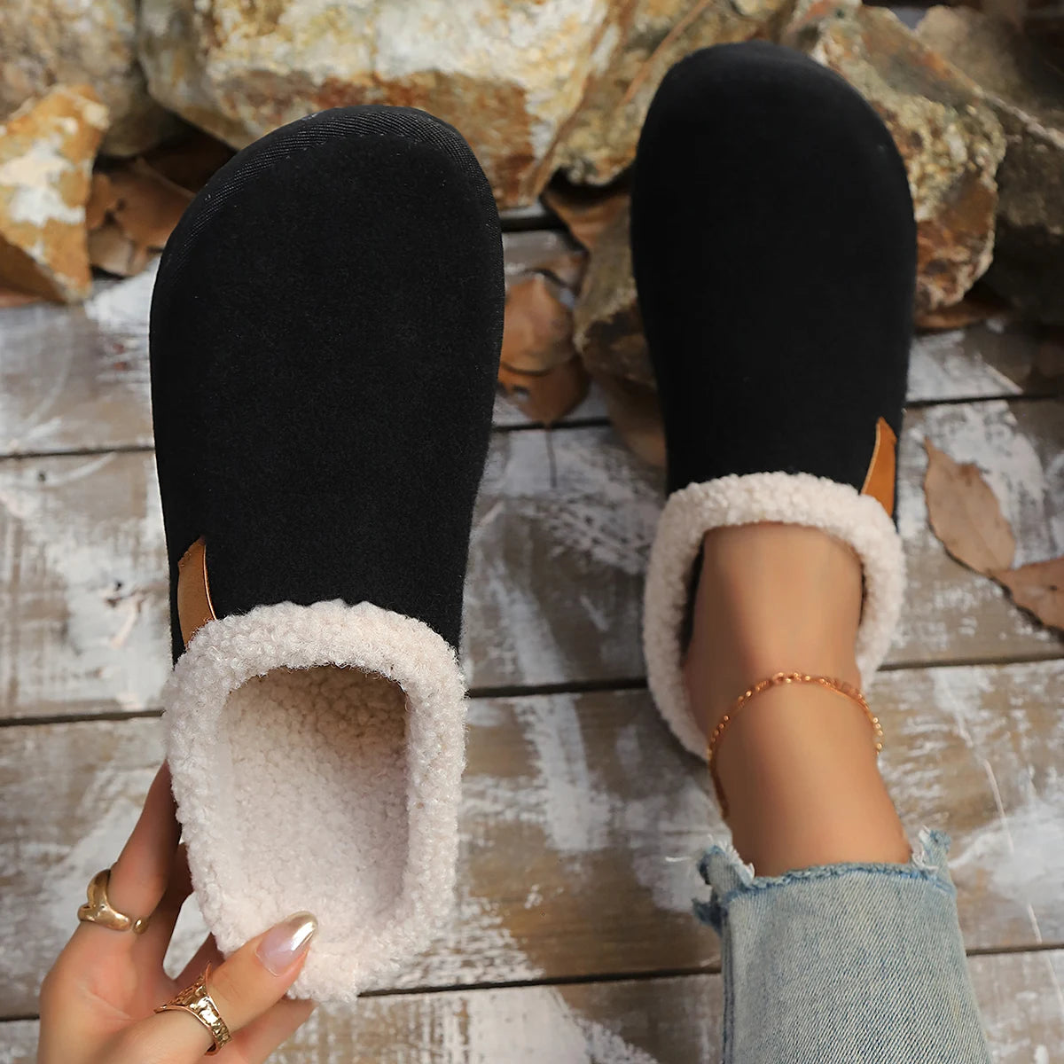 Women Cotton Slippers Fashion Home Couples Slippers Winter Thick Bottom Anti-Slip Shoes Women Comfortable Warm Slides Women Zpaxo