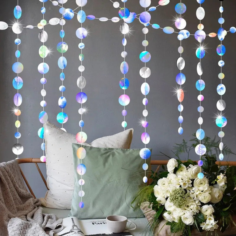 4M 13 12ft Holographic Circle Shiny Garlands Iridescent Paper Banner