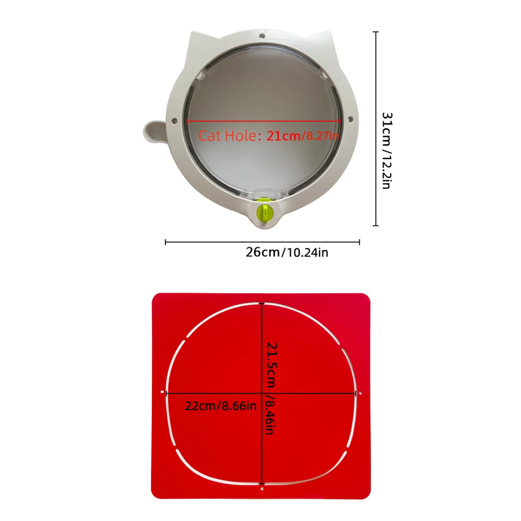 Small Round Cat Door 4-way Lock Pet Plastic Window Lockable Safe Gate