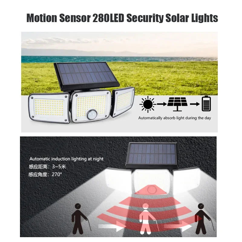 Solar Outdoor Wall Lights With Motion Sensor Waterproof Security 3 Modes Flood Wall Lighting Zpaxo